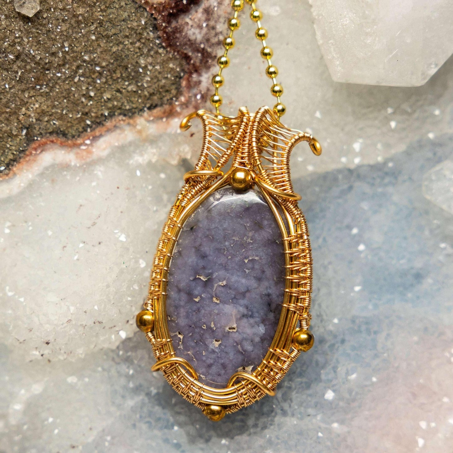 Wire Wrap Pendant | Blue Chalcedony & Copper