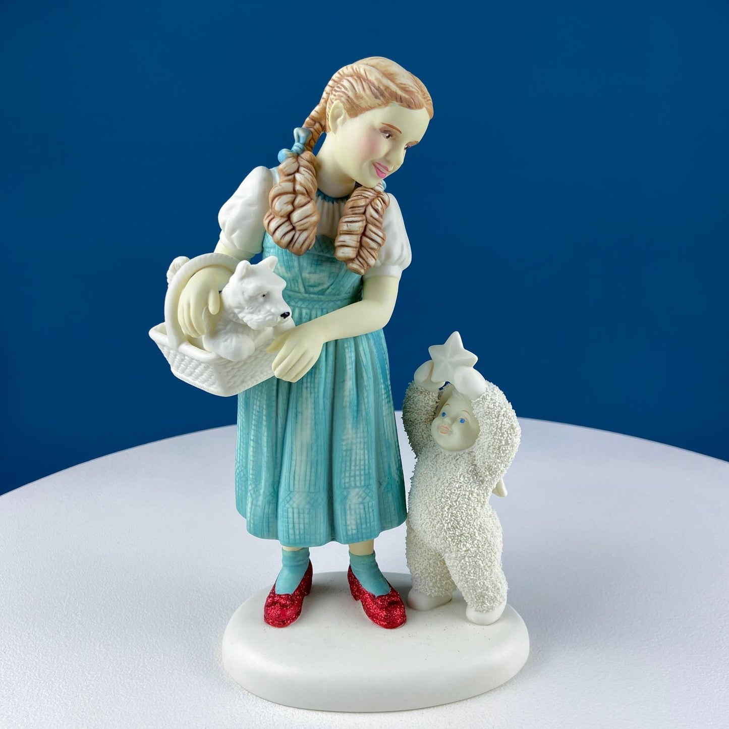 Dorothy in Wizard of Oz with Toto & Snowbabies. Dept. 56 Premiere Edition, Guest Collection. Collectible Porcelain Figurine.