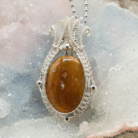 Yellow Agate Wire Wrap Crystal Pendant - Confidence