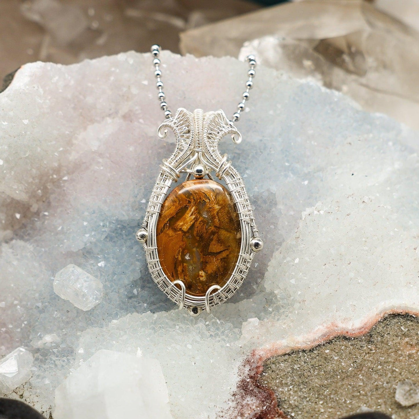 Yellow Jasper Wire Wrap Crystal Pendant