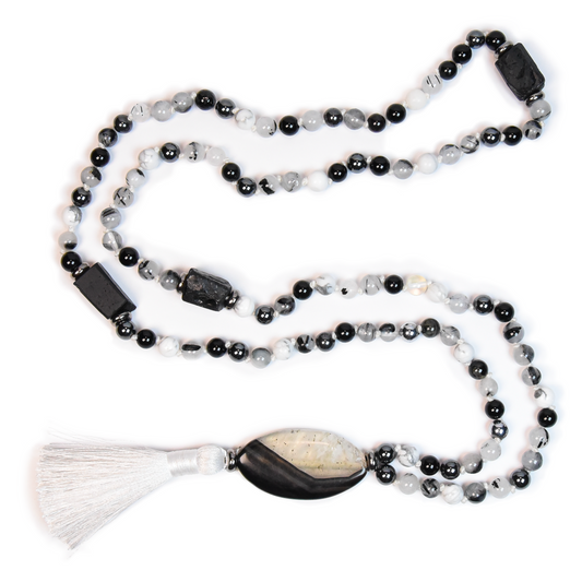 Yin Yang Meditation Mala – Onyx, Howlite & Tourmaline Quartz