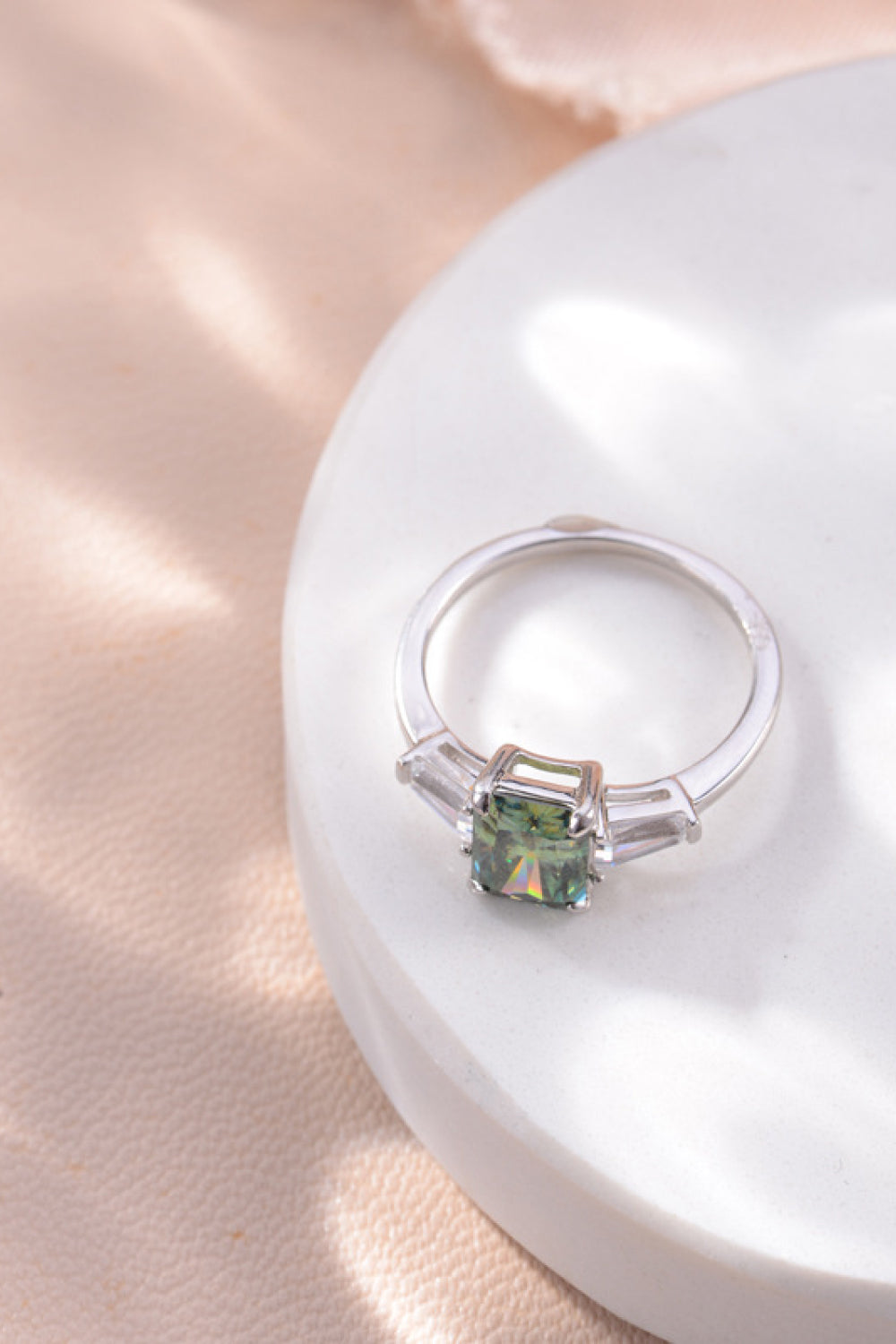 2 Carat Green Radiant-Cut Sparkala™ Platinum Over Pure Sterling Silver Ring