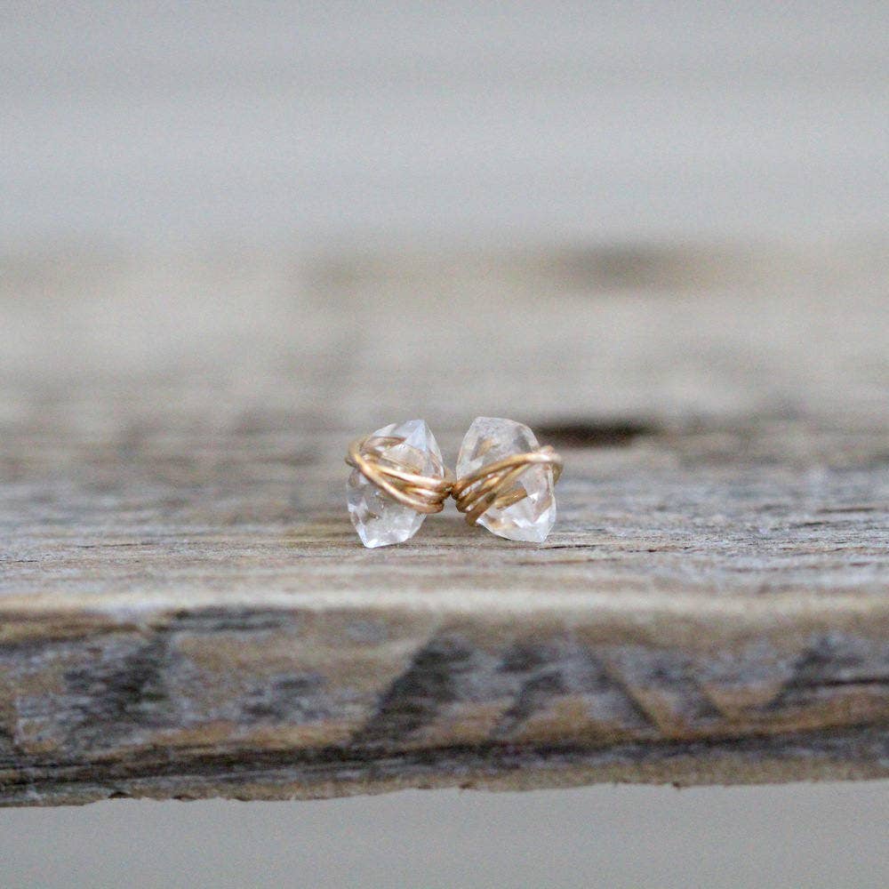 Rose Gold Herkimer Diamond Studs by Saressa
