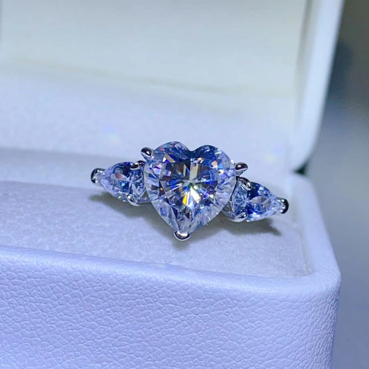 3 Carat Heart-Shaped Sparkala™ Pure Sterling Silver Ring With Sidestones
