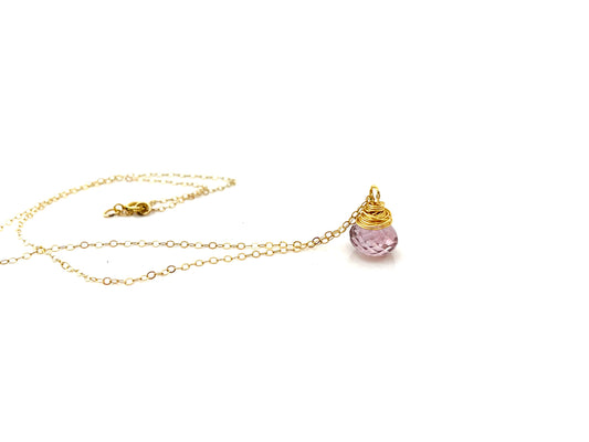 Strawberry Quartz Briolette 14k Gold Filled Necklace