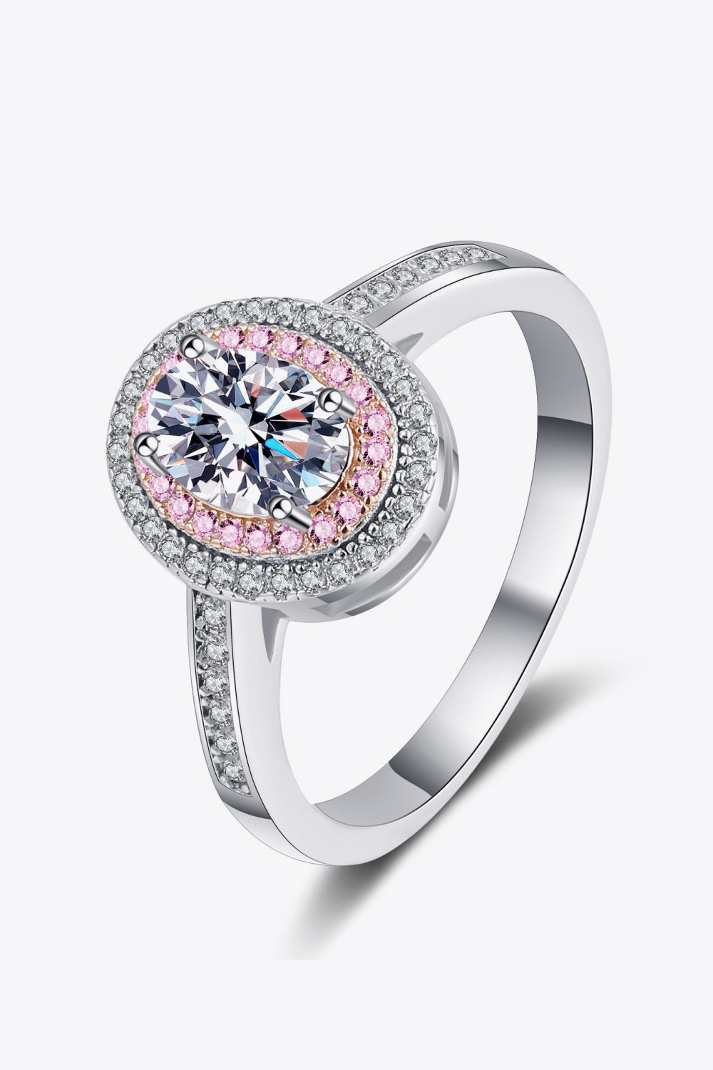 1 Carat Pink Oval-Cut Sparkala™ 925 Sterling Silver Halo Ring