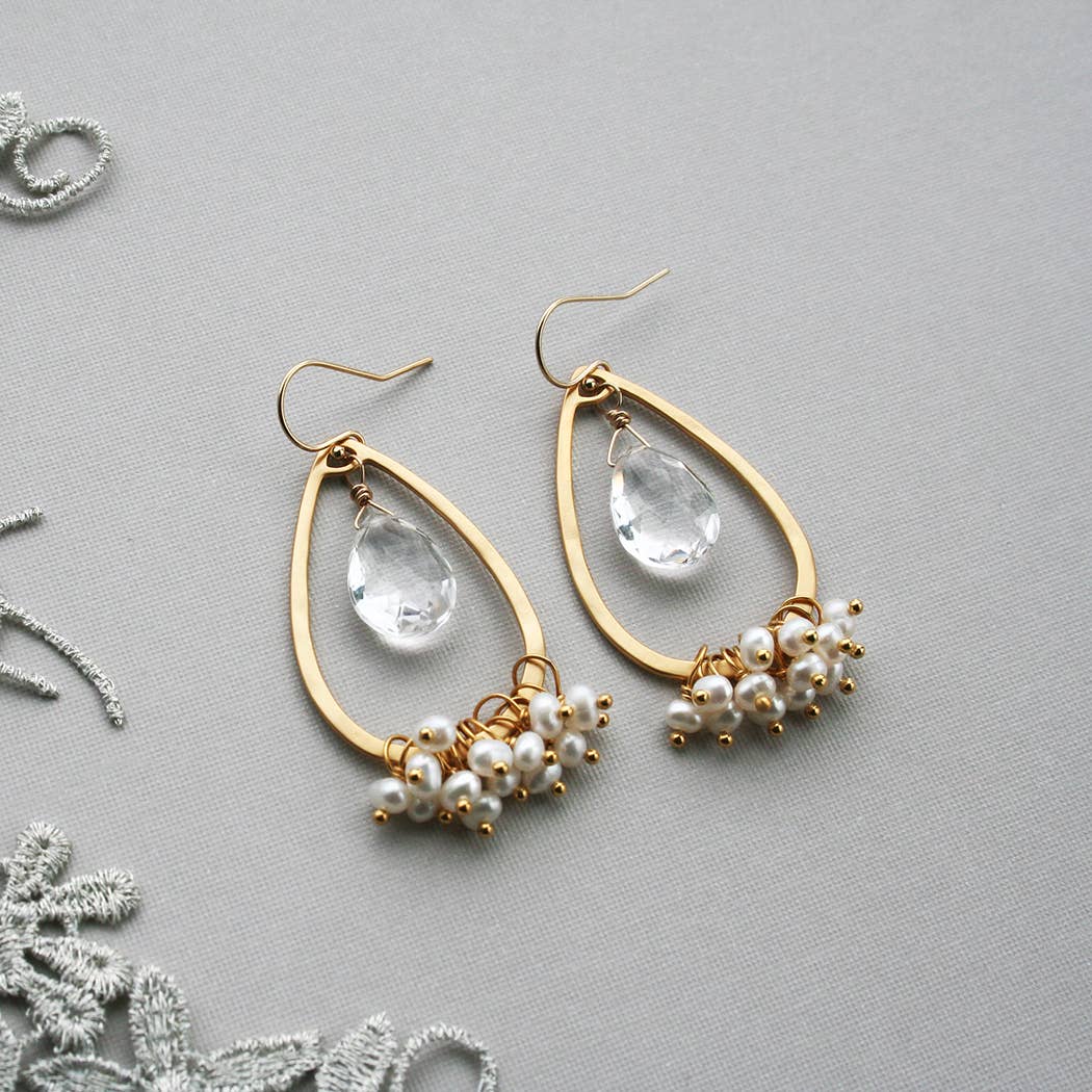 Crystal and Pearl Teardrop Earrings
