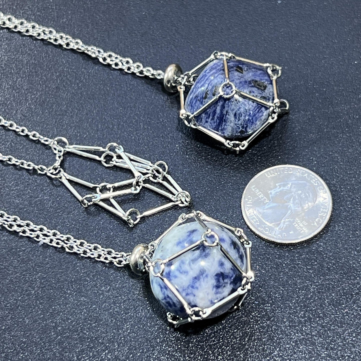 Crystal Gem Holder Necklace Pendant Set (24 Inch Stainless Steel Chain Cage) Interchangeable Jewelry Supply