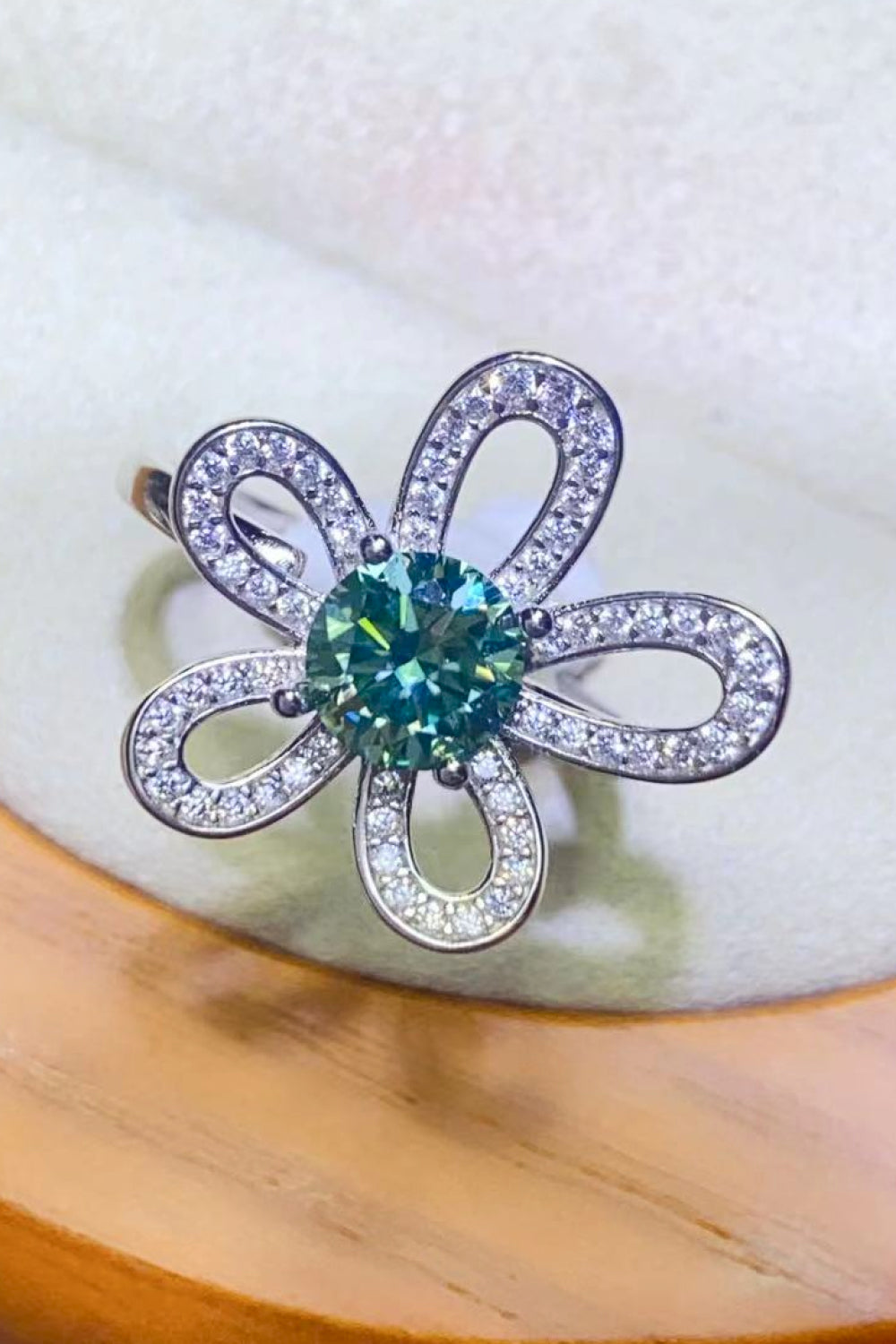 1 Carat Green Sparkala™ Flower Shape Open Ring