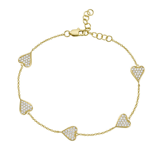 14K Yellow Gold Diamond Heart Eternity Bracelet, 0.51ct