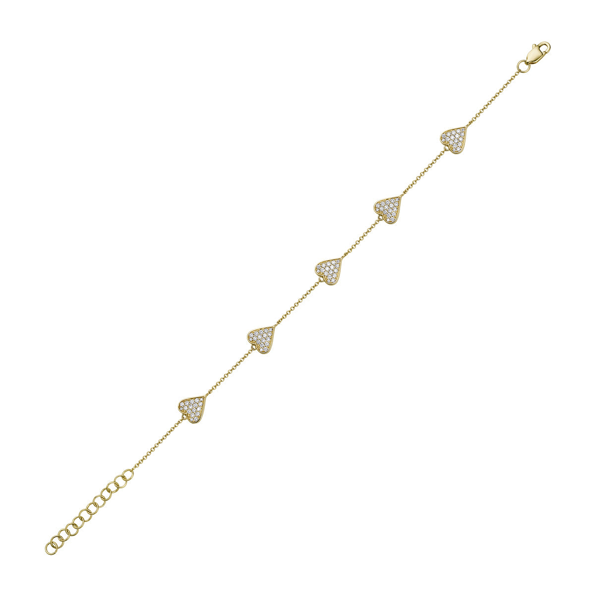 14K Yellow Gold Diamond Heart Eternity Bracelet, 0.51ct