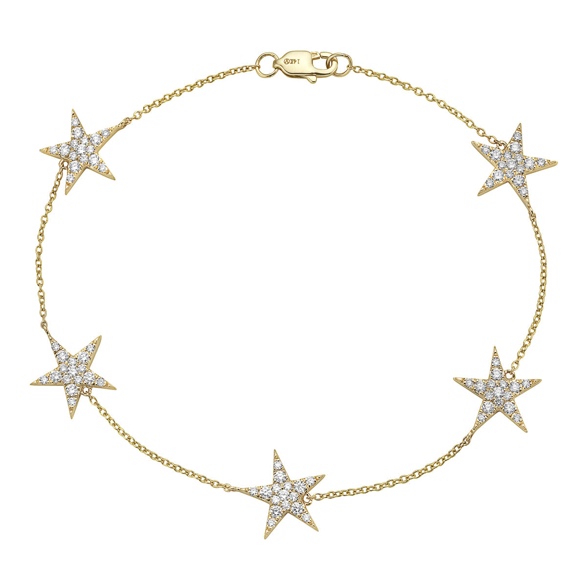 14K Yellow Gold Diamond Stars Bracelet, 0.78ct