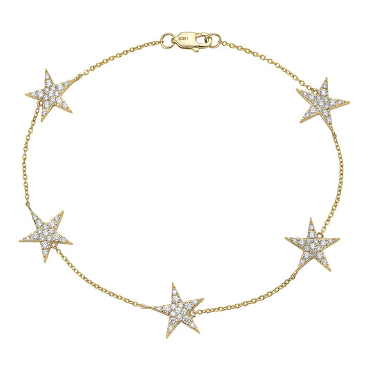 14K Yellow Gold Diamond Stars Bracelet, 0.78ct