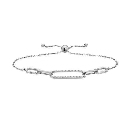 14K White Gold Paperclip Diamond Bolo Bracelet, 0.2ct