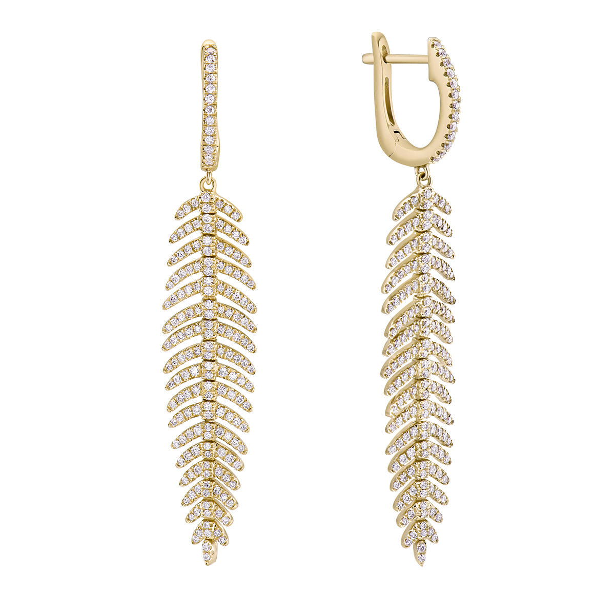 18K Yellow Gold Diamond Hanging Earrings, 1.2ct