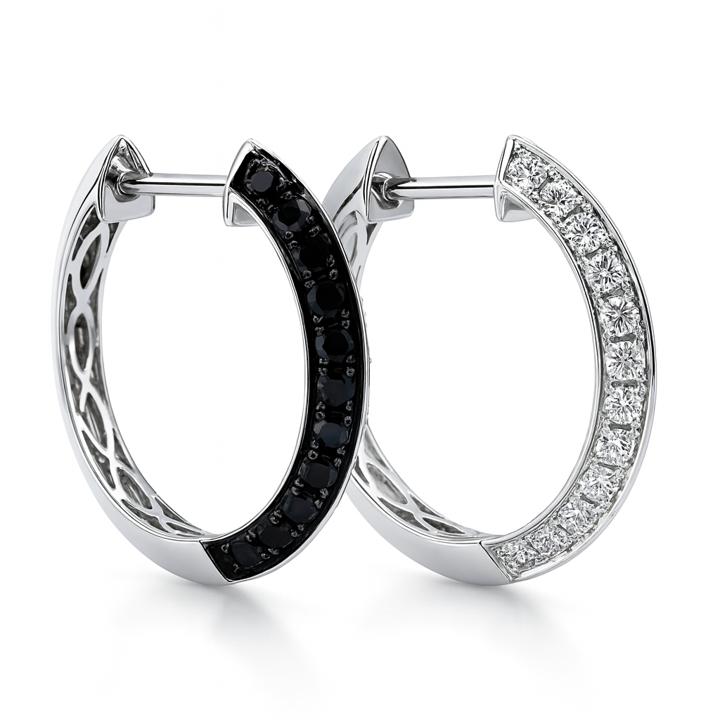 14K White Gold Diamond Hoop Earrings, 0.86ct