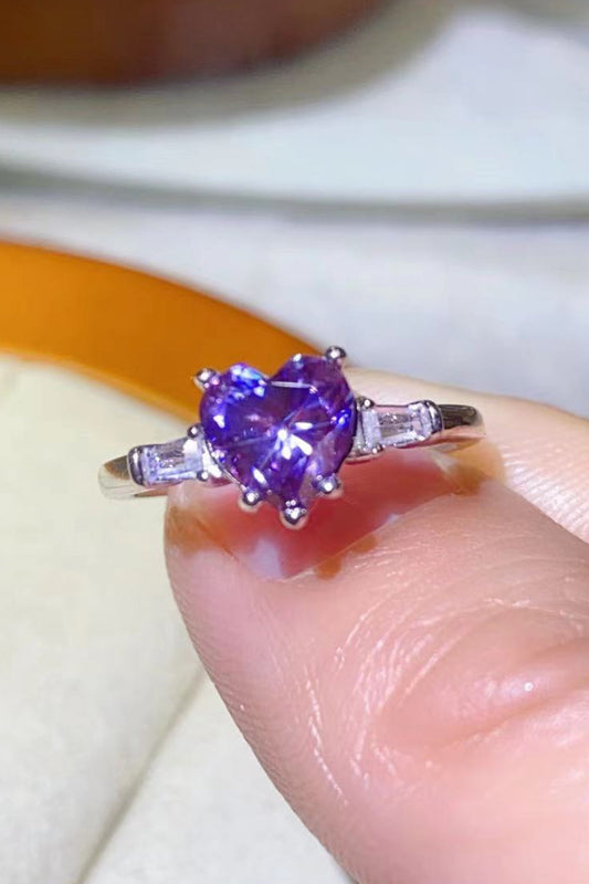 1 Carat Purple Sparkala™ Heart-Shaped Platinum-Plated Ring in Purple