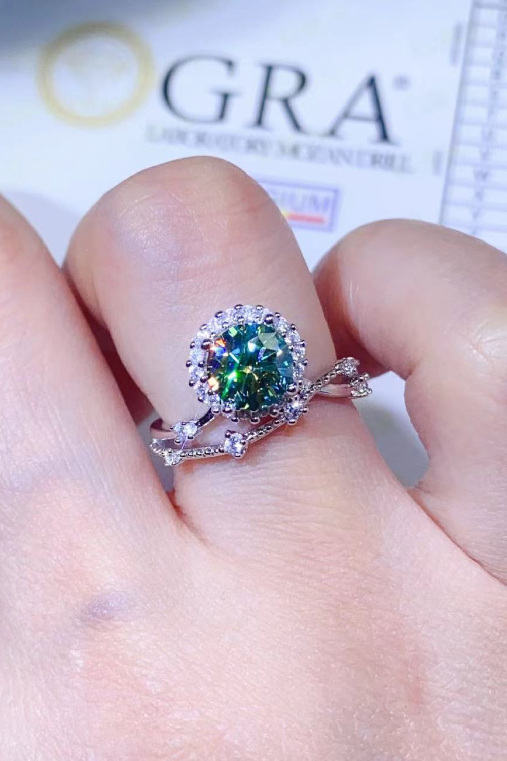 1 Carat Green Sparkala™ Platinum-Plated Ring