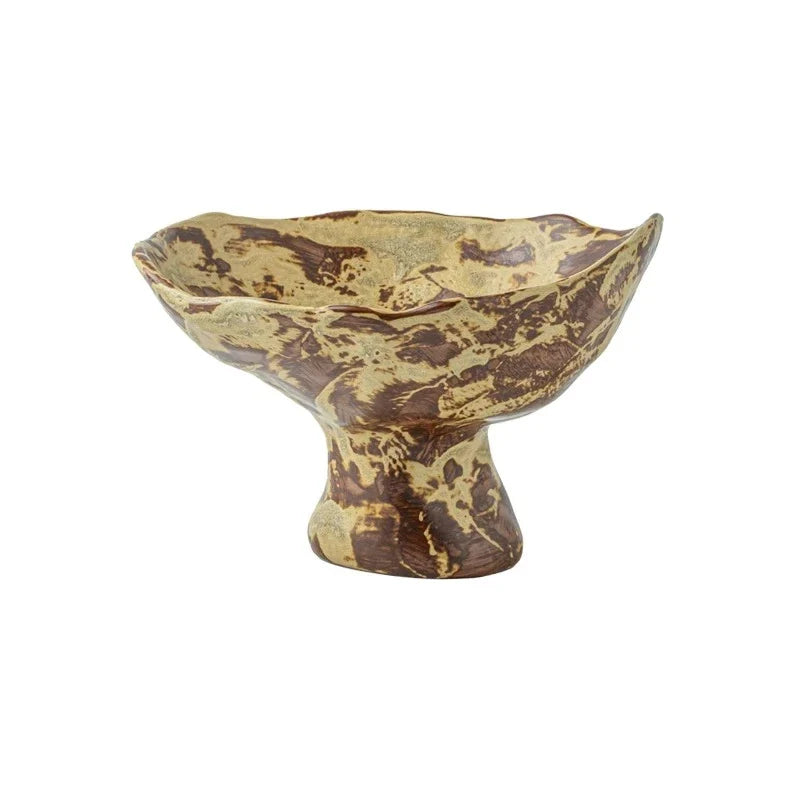 Vintage Wabi-Sabi Irregular Ceramic Pedestal Fruit Bowl – Rough Pottery Display Tray