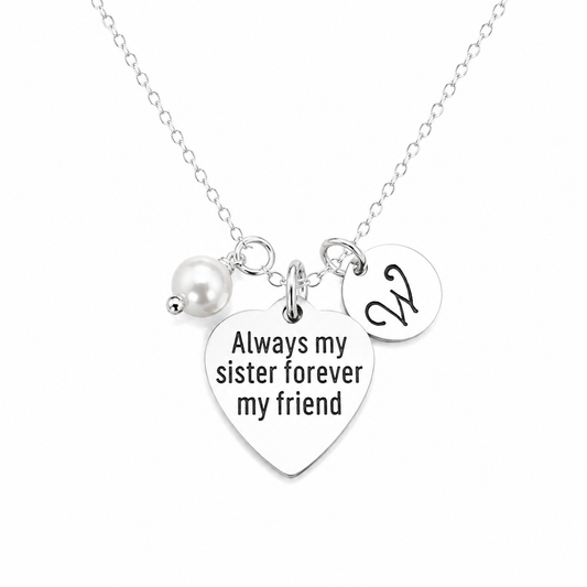 Always My Sister, Forever My Friend Necklace – Personalized Initial & Birthstone Gift