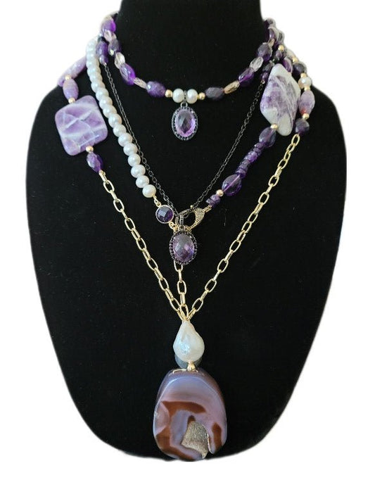 Amethyst and Ametrine Layered Necklace