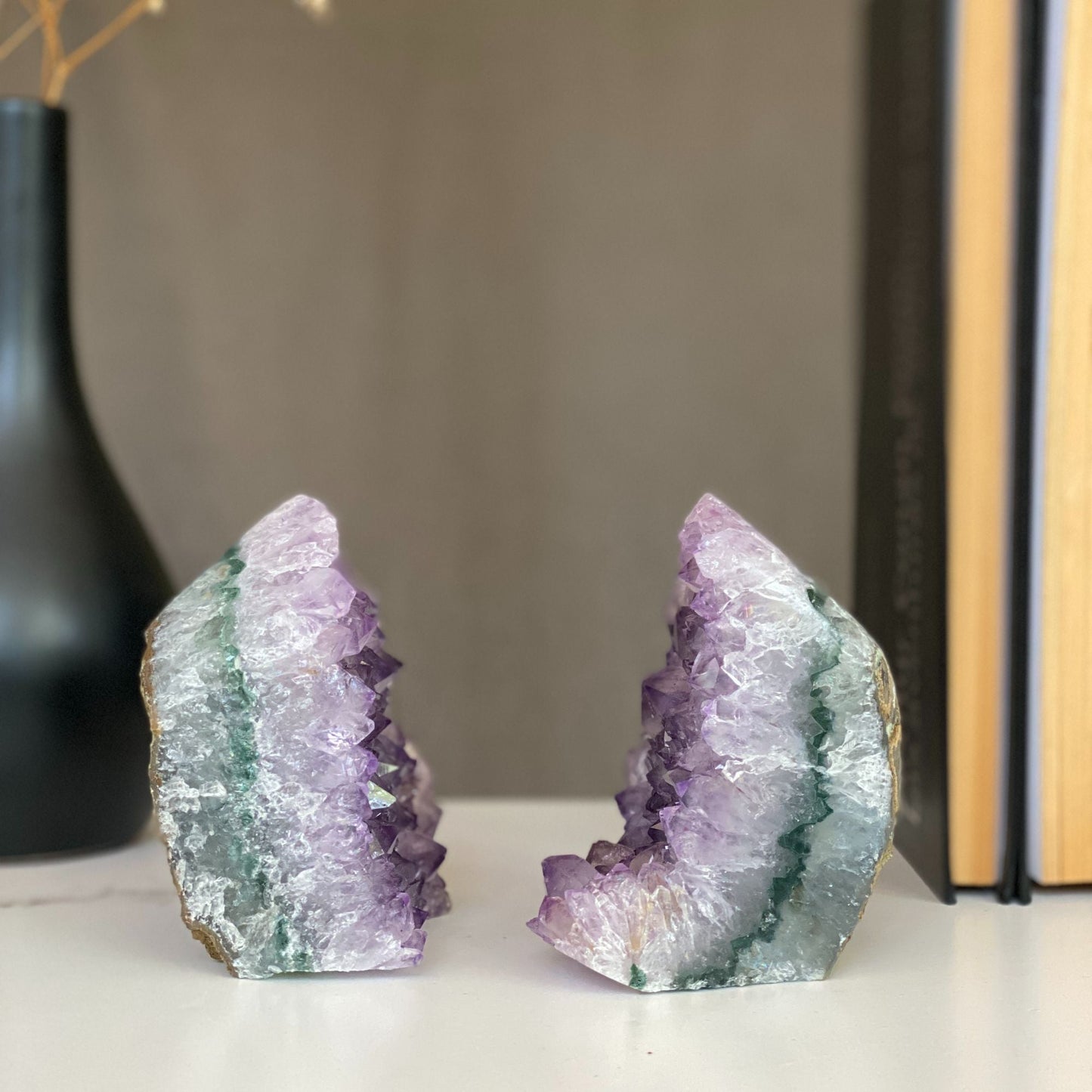 Lovely Amethyst Set with Agate bands at edges, perfect gift for crystal collectors