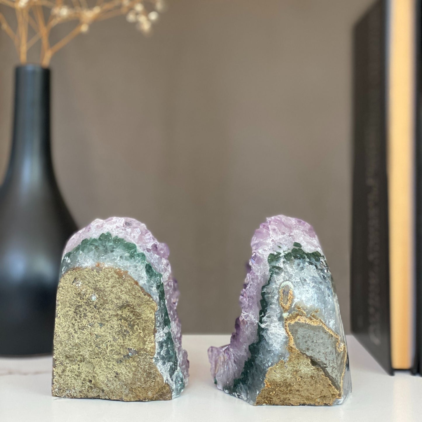 Lovely Amethyst Set with Agate bands at edges, perfect gift for crystal collectors