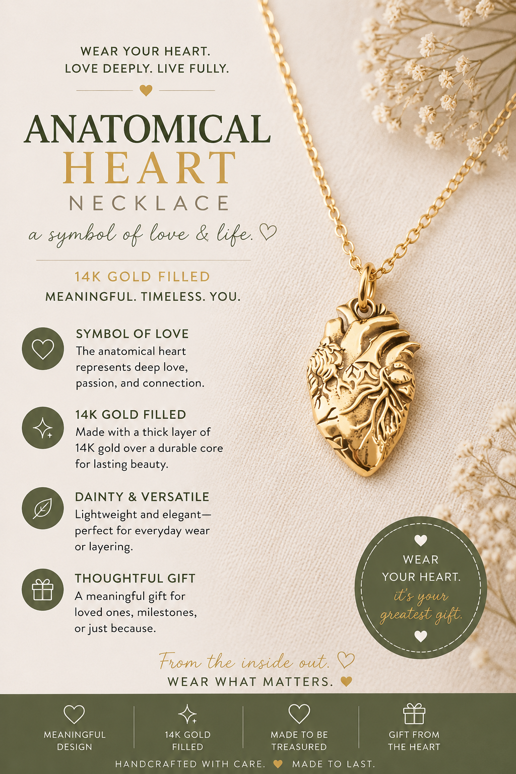 Anatomical Heart of Gold Necklace