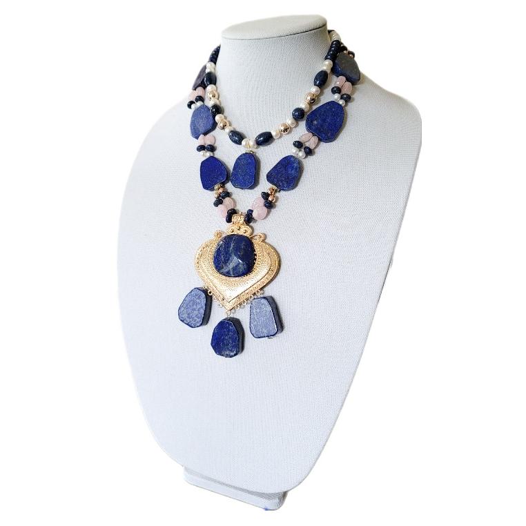 Antique Lapis Lazuli and Rose Gold Necklace