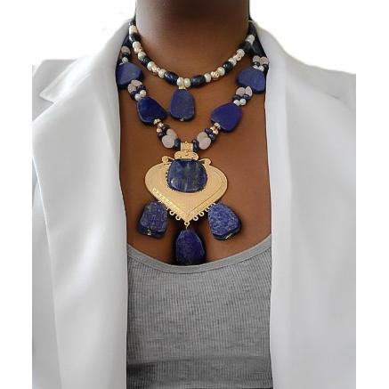 Antique Lapis Lazuli and Rose Gold Necklace