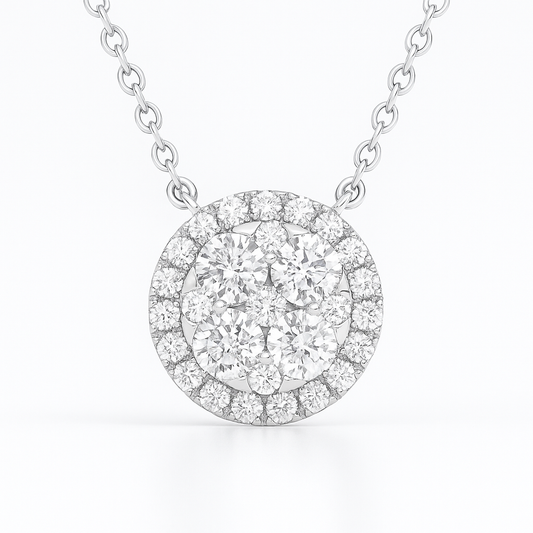 14K White Gold Round Diamond Cluster Pendant, 0.54ct