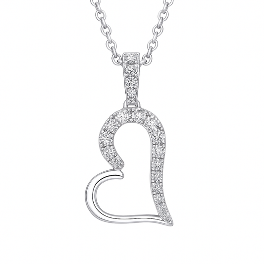 14K White Gold Half-Diamond Heart Pendant, 0.24ct