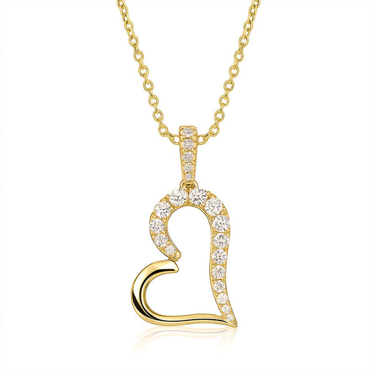 14K Yellow Gold Half-Diamond Heart Pendant, 0.24ct