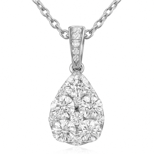 14K White Gold Pear Shape Diamond Dangle Pendant, 1.02ct