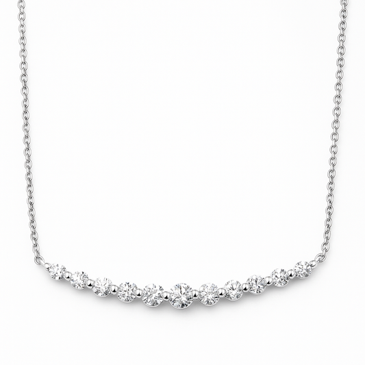 14K White Gold Round Diamond Curved Single Row Bar Pendant, 0.56ct