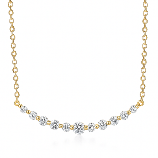 14K Yellow Gold Round Diamond Curved Single Row Bar Pendant, 0.56ct