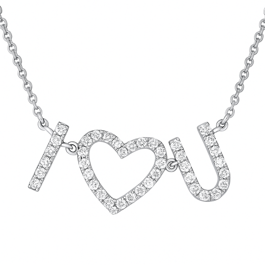 14K White Gold White Gold 'I Love You" Diamond Pendant, 0.34ct