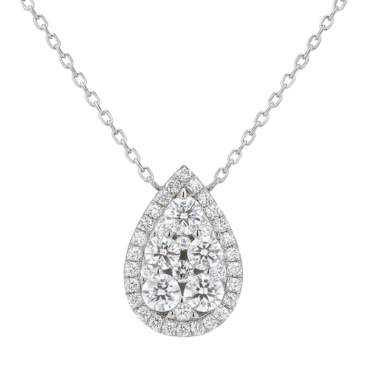 14K White Gold Pear Cluster Pendant, 1.16ct