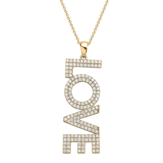 14K Yellow Gold Diamond Love Pendant, 1.2ct