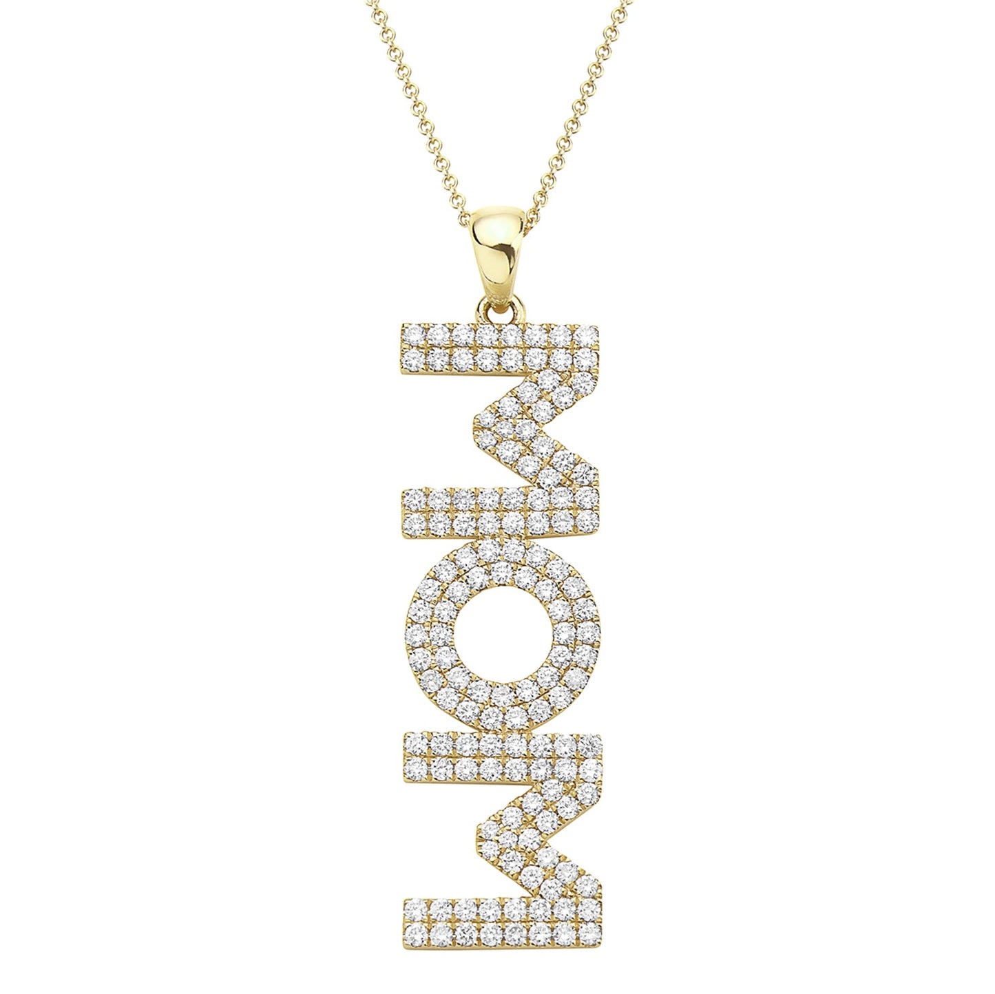 14K Yellow Gold Diamond Mom Pendant, 0.95ct