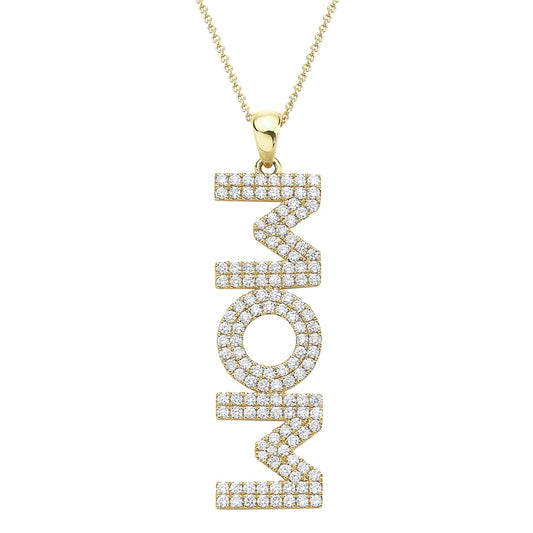 14K Yellow Gold Diamond Mom Pendant, 0.95ct