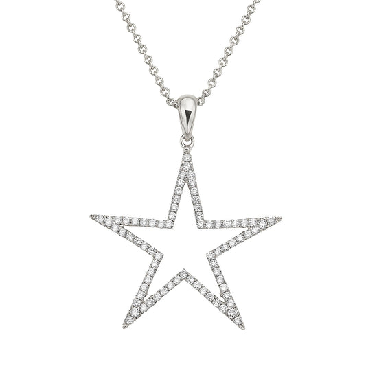 14K White Gold Diamond Open Star Pendant, 0.36ct