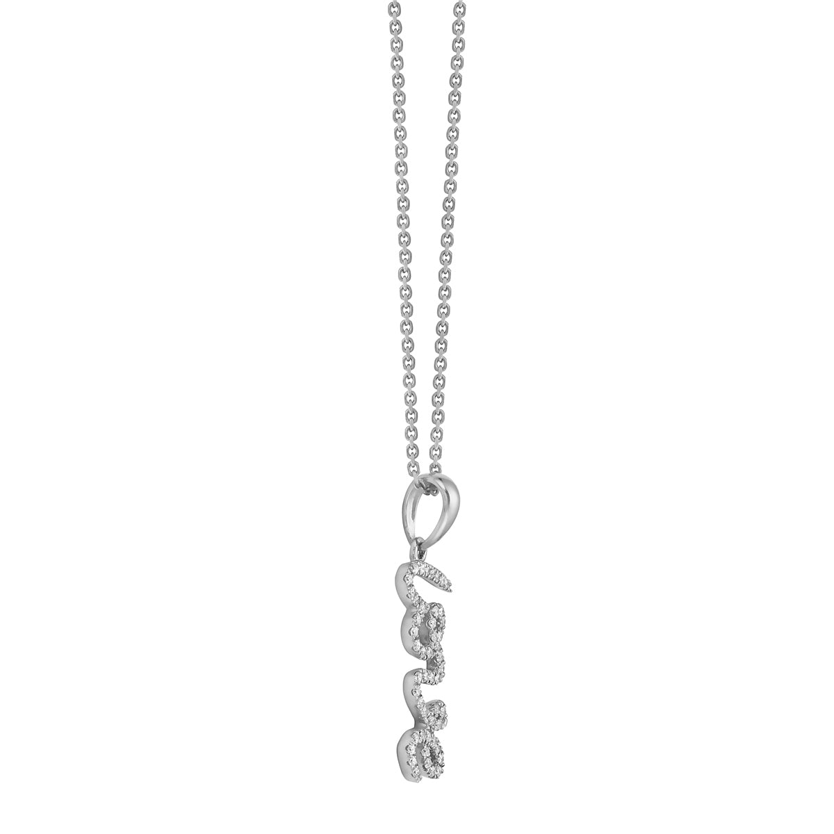 14K White Gold Scripted Diamond Love Pendant, 0.16ct