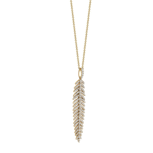 14K Yellow Gold Diamond Leaf Pendant, 0.58ct
