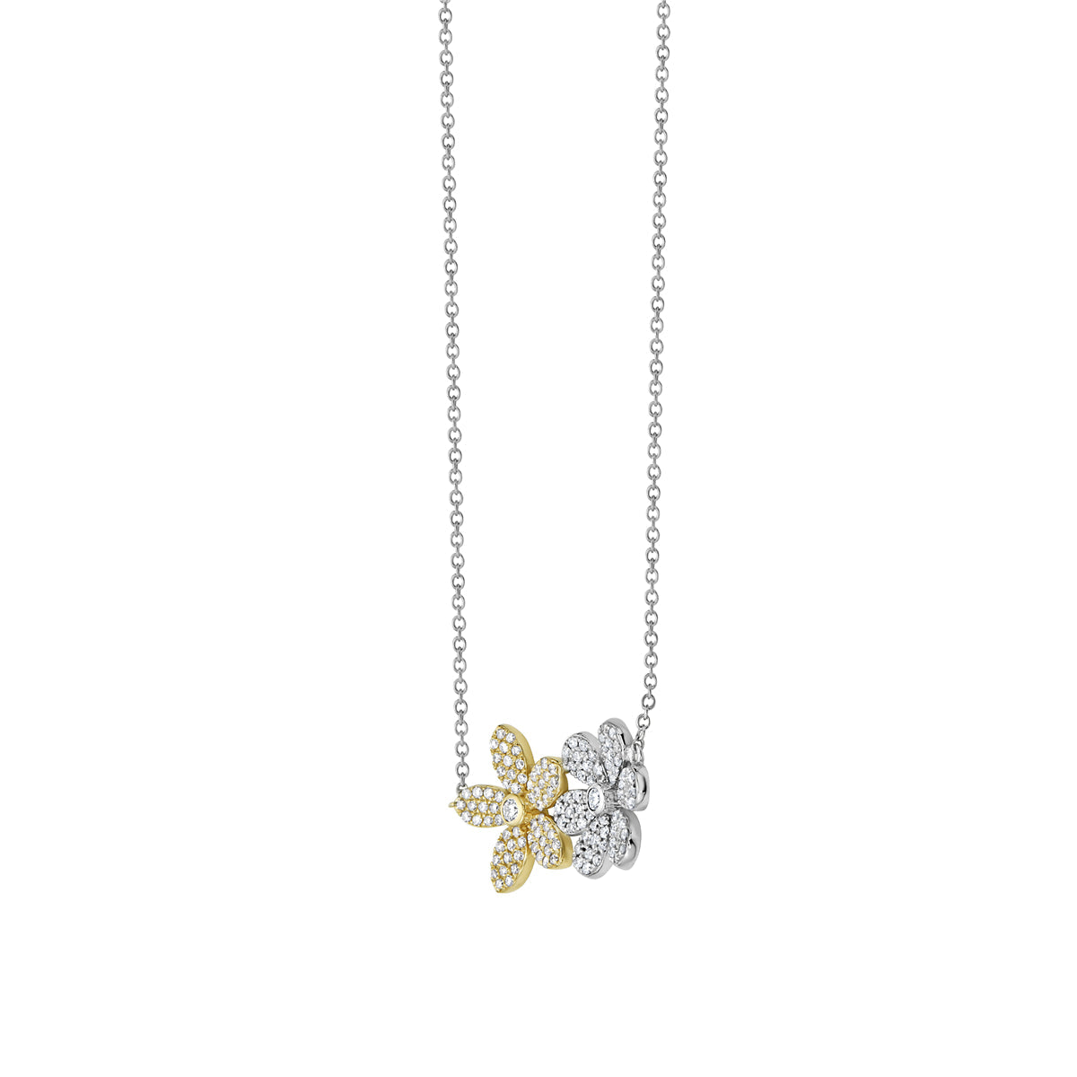 14K White Gold Double Diamond Flower Pendant, 0.44ct