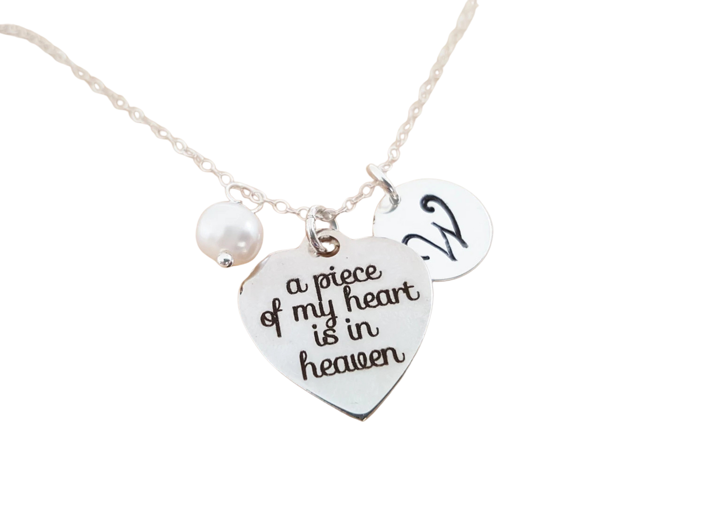 Personalized Memorial Necklace – 'A Piece of My Heart is in Heaven' Charm with Swarovski Birthstone & Initial | Sterling Silver Gift for Her