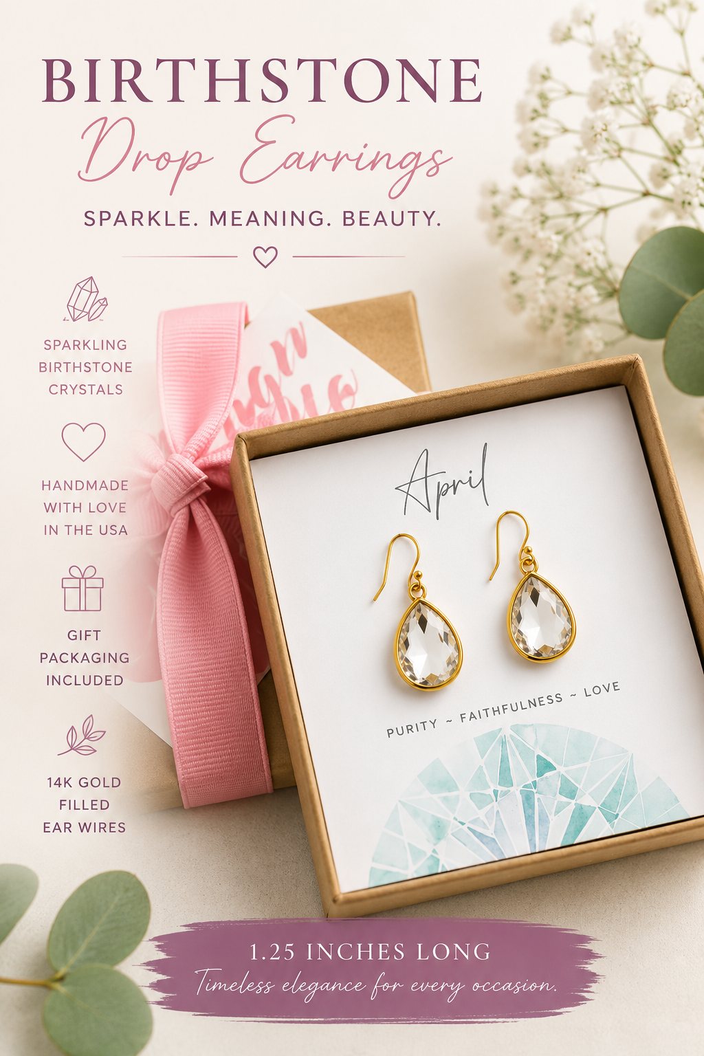 April Birthstone Earrings - 14k Gold Filled