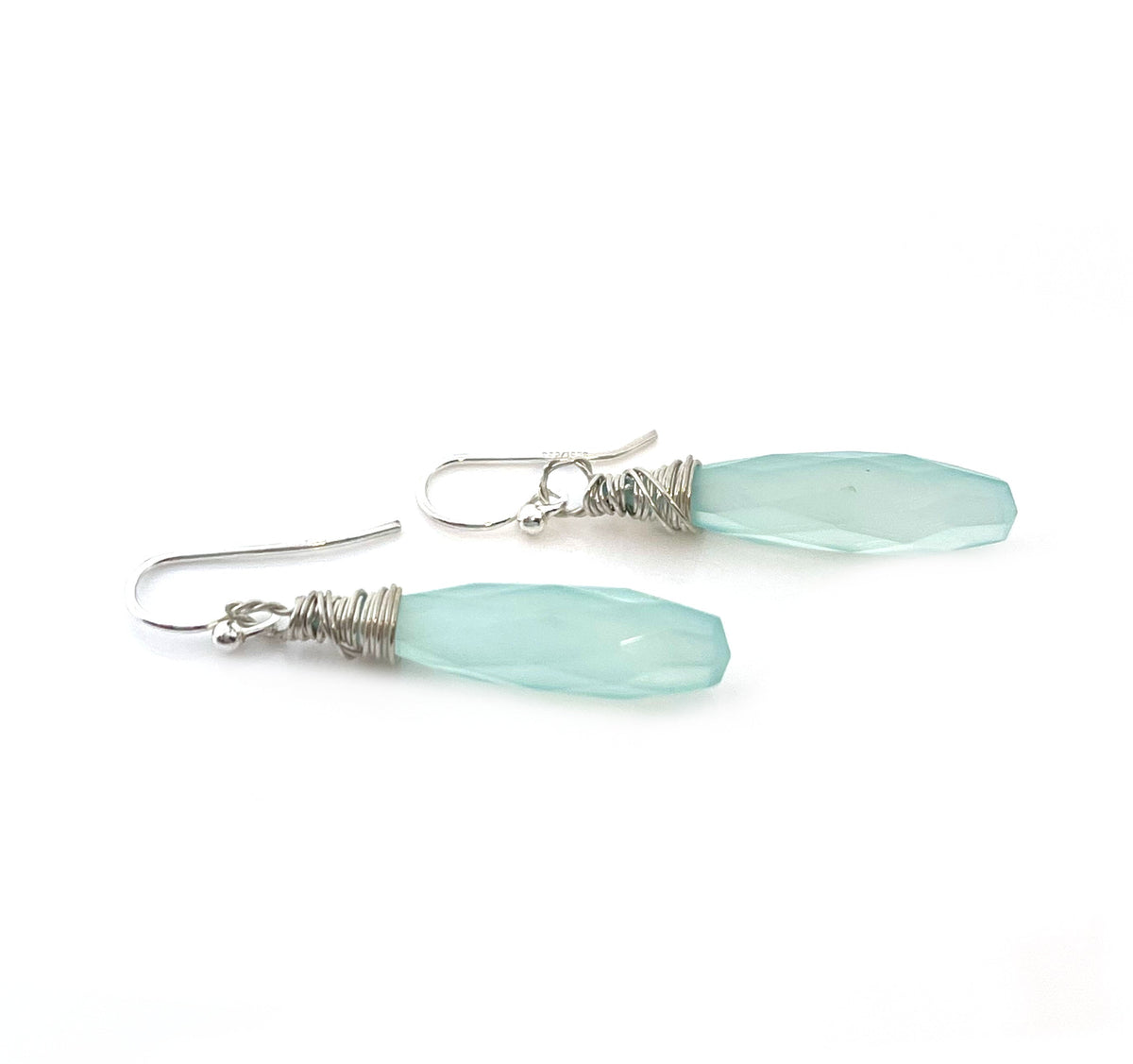 Aqua Chalcedony Briolette Wire Wrapped Earrings