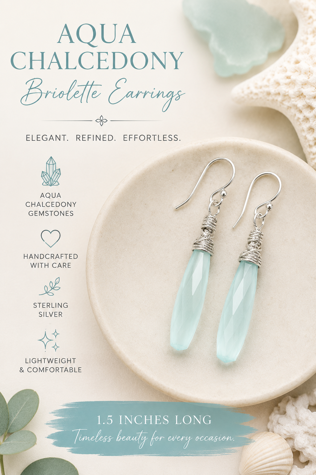 Aqua Chalcedony Briolette Wire Wrapped Earrings