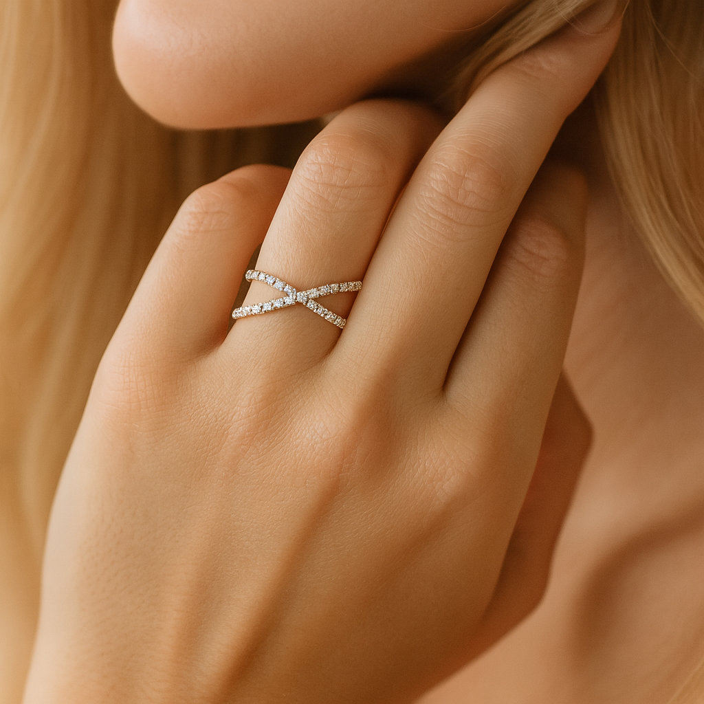 14K White and Rose Gold X Ring - Large, 0.46ct